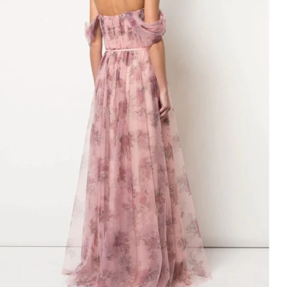 Marchesa Notte Off-the-Shoulder Tulle Draped Bodice Gown - Picture 2 of 5